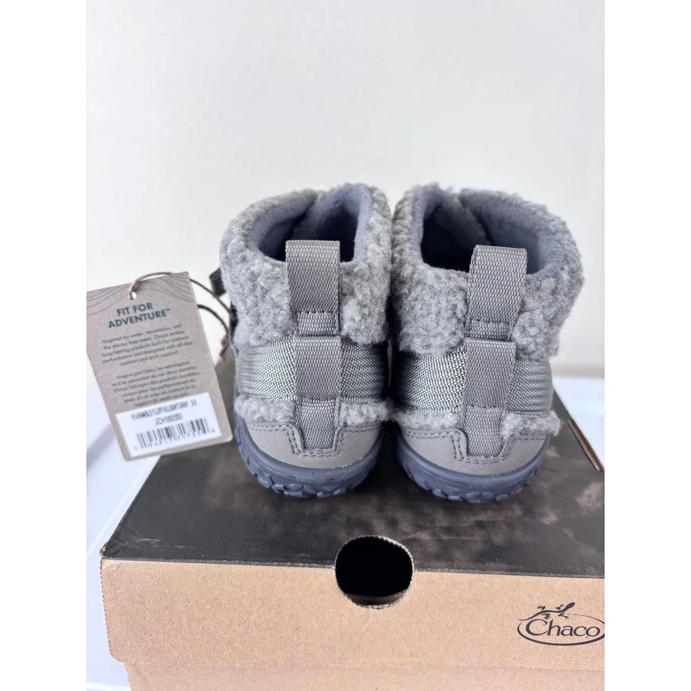New Chaco Ramble Fluff Kids 3 Gray Fleece Winter Boots Cozy Outdoor Winter